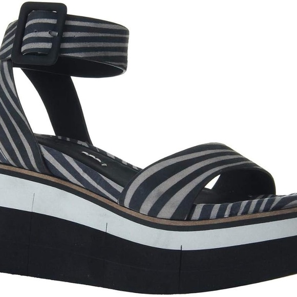 Naked Feet Black and Gray Striped Platform Sandals - Picture 1 of 7